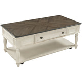 ON-TREND Two-tone Retro Cocktail Table Coffee Table Easy Assembly Movable with Caster Wheels