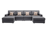 Gray Linen Fabric 4Pc Double Chaise Sectional Sofa with Pillows and Interchangeable Legs