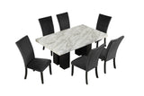 7-piece Dining Table Set with 1 Faux Marble Dining Rectangular Table and 6 Upholstered-Seat Chairs ,for Dining room and Living Room ,Black