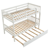 Twin Over Twin Bunk Beds with Trundle, Solid Wood Trundle Bed Frame with Safety Rail and Ladder