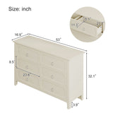 6 Pieces Bedroom Sets Milky White Solid Rubber Wood King Size Platform Bed with Nightstand*2, Chest, Mirror and Dresser