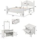 4 Pieces Traditional Concise Style White Bedroom Sets, Nightstand+ Dresser+ Mirror+ Full Bed