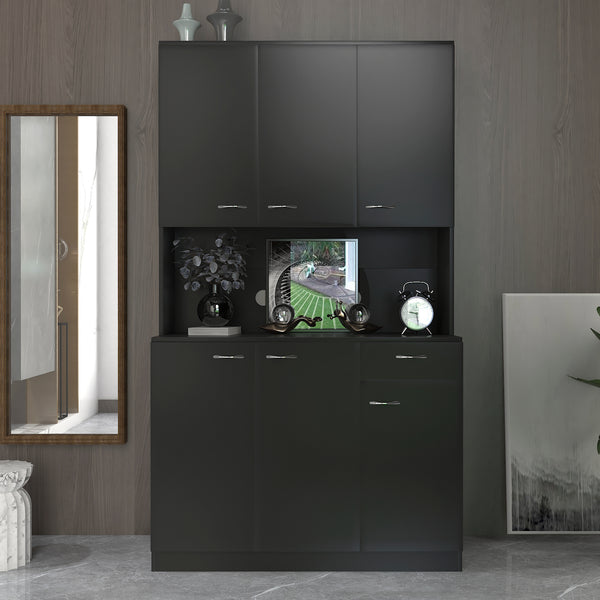 Tall Kitchen Cabinet, with 6-Doors, 1-Open Shelves and 1-Drawer