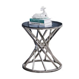 Set of 1 Round Glass Top Side Table for Living Room- Black Grey Tempered Glass & Silver Stainless Steel Frame, 19.5" Modern Spiral Center Table Small Coffee Table End Table for Bedroom Guestroom