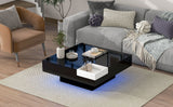 ON-TREND Modern Minimalist Design Square Coffee Table and Plug-in 16-color LED Strip Lights Remote Control for Living Room