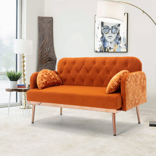 Orange Velvet Loveseat Sofa