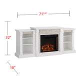 Gallatin Electric Fireplace w/ Bookcases – White w/ White Faux Stone