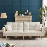 cream white  Velvet Sofa Couch Bed with Armrests and 2 Pillows for Living Room and Bedroom .(White)