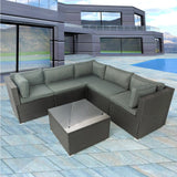6 Pieces PE Rattan sectional Outdoor Furniture Cushioned  Sofa set Black