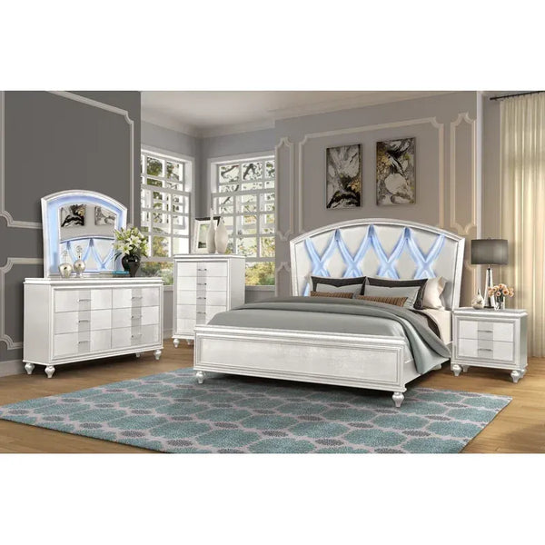 Queen 4 PC LED Bedroom set made with Wood in White