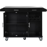 Kitchen Cart with Stainless Steel Top and Storage Cabinet with Two Drawers & Goblet Holder & Wine Rack & Spice Rack & Towel Holder