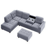 Grey Sectional Sofa with Reversible Chaise with Storage Ottoman