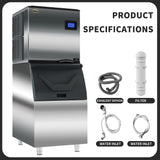PAKROMAN 350LBS/24H Commercial Ice Maker Machine, ETL Listed, ETL Sanitation Listed, CE, CEC, Air Cooled, Magnetic Door Panel, Automatic Cleaning