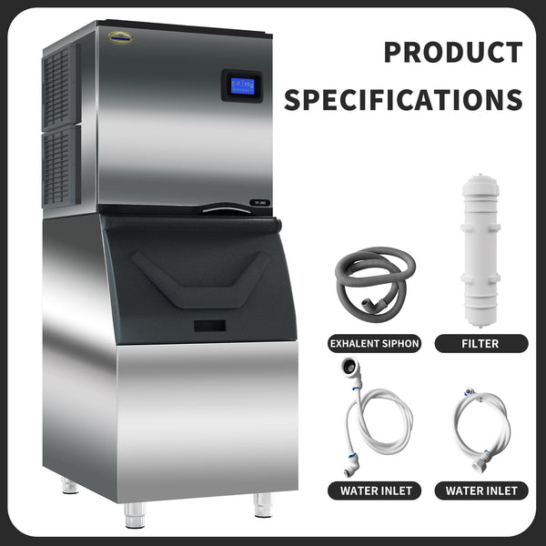 PAKROMAN 350LBS/24H Commercial Ice Maker Machine, ETL Listed, ETL Sanitation Listed, CE, CEC, Air Cooled, Magnetic Door Panel, Automatic Cleaning