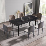 Modern artificial stone black straight edge black metal leg dining table