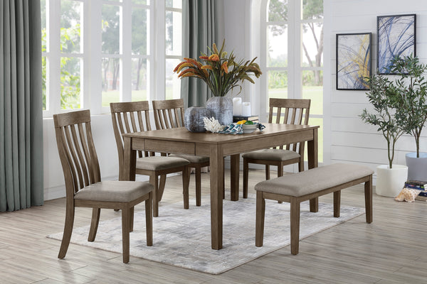 Country Casual Styling 6pc Dining Set Dining Table with Drawers Bench Side Chairs Wire Brushed Brown Finish Wooden Furniture