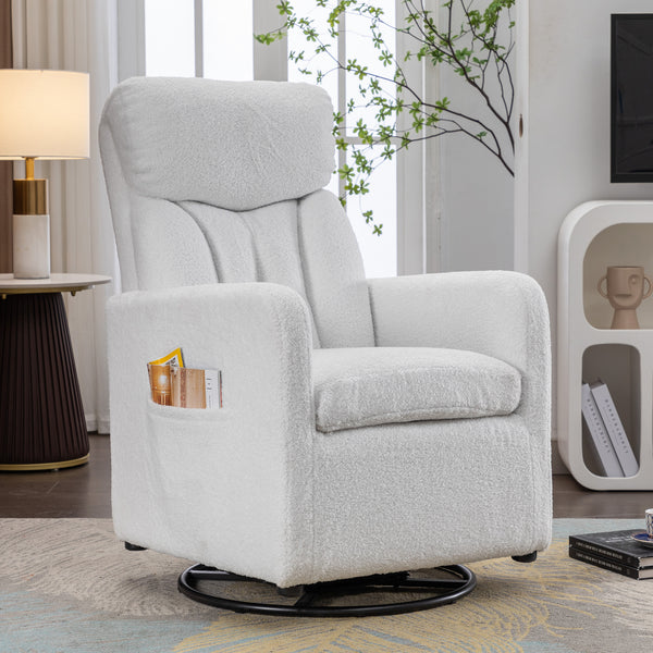 White Fabric Swivel Rocking Chair Gilder Chair With Pocket,White