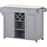 Kitchen Island Cart with Two Storage Cabinets - wine Rack, Two Drawers - Spice Rack