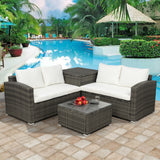 4 PCS Outdoor Cushioned PE Rattan Wicker Sectional Sofa Set Garden Patio Furniture Set Beige
