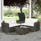 4 PCS Outdoor Cushioned PE Rattan Wicker Sectional Sofa Set Garden Patio Furniture Set Beige
