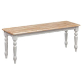 Grained Rectangular Wooden Bench with Turned Legs, Natural Brown and White