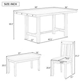 Rustic Farmhouse 6-Piece Wooden Rustic Style Dining Set, Including Table, 4 Chairs & Bench