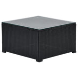5-Piece Patio Rattan PE Wicker Furniture Corner Sofa Set, with 2 Sofa chairs, 1 Corner chair, 1 ottoman and 1 glass coffee table, Sectional Sofa Chair, Seating, Lying(Black Wicker, Beige Cushion)