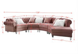 Pink Sectional Sofa w/7 Pillows, Pink Velvet