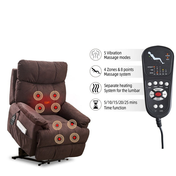 Large size Electric Power Lift Recliner Chair Sofa for Elderly, 8 point vibration Massage and lumber heat, Remote Control, Side Pockets, cozy fabric, overstuffed arm, heavy duty 230LB