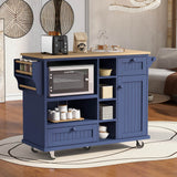 Kitchen Island Cart with Storage Cabinet and Two Locking Wheels, Solid wood desktop, Microwave cabinet