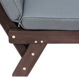 Outdoor Adjustable Patio Wooden Daybed Sofa Chaise Lounge with Cushions for Small Places, Brown Finish+Gray Cushion