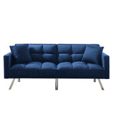 FUTON SOFA SLEEPER NAVY BLUE VELVET WITH 2 PILLOWS（same as W223S01432、W223S00357。Size difference, See Details in page.）