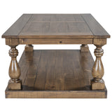 Rustic Floor Shelf Coffee Table with Storage, Solid Pine Wood