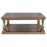 Rustic Floor Shelf Coffee Table with Storage, Solid Pine Wood