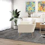 Beige Loveseat Small Sofa, With 2 Throw Pillows, Gold Metal Legs