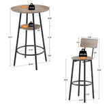 JHX Bar Table Set with 2 Bar stools PU Soft seat with backrest