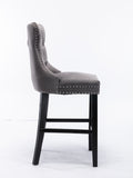 Contemporary Velvet Upholstered Barstools with Button Tufted Decoration and Wooden Legs, and Chrome Nailhead Trim, Leisure Style Bar