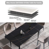 Modern artificial stone black straight edge black metal leg dining table