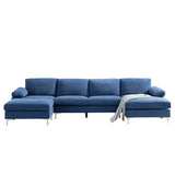 RELAX LOUNGE Convertible Sectional Sofa Navy Blue Fabric