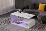 LED Coffee Table for Living Room, Modern Coffee Table, High Gloss White Finish Centre Sofa Table, S-Shaped Open Storage Shelf (39.3"L x 19.5"W x 18.1"H)