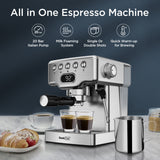 Geek Chef Espresso Machine,20 bar espresso machine with milk frother for latte,cappuccino,Machiato,for home espresso maker,1.8L Water Tank,Stainless Steel