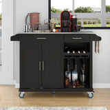 Kitchen Cart with Stainless Steel Top and Storage Cabinet - wine rack and spice rack
