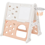 7-in-1 Toddler Climber and Slide Set Kids Playground Climber Slide Playset with Tunnel, Climber, Whiteboard,Toy Building Block Baseplates, Basketball Hoop Combination for Babies
