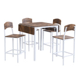 Farmhouse 5-piece Counter Height Drop Leaf Dining Table Set with Dining Chairs for 4,White Frame + Rustic Brown Tabletop