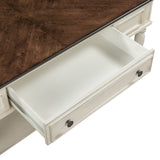 ON-TREND Two-tone Retro Cocktail Table Coffee Table Easy Assembly Movable with Caster Wheels