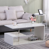 LED Coffee Table for Living Room, Modern Coffee Table, High Gloss White Finish Centre Sofa Table, S-Shaped Open Storage Shelf (39.3"L x 19.5"W x 18.1"H)