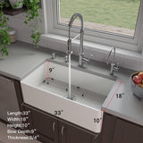 Fireclay Farmhouse Kitchen Sink 33 inch  Apron Sink Single Bowl  Farm Sink with Bottom Grid in & Drain , White Color