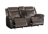 Brown Leather Reclining Motion Loveseat w/Console