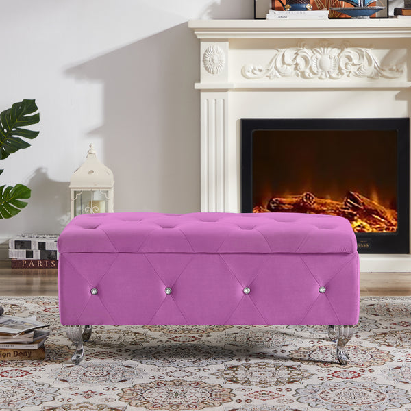 Storage Bench, Flip Top Entryway Bench Seat with Safety Hinge, Storage Chest with Padded Seat, Bed End Stool for Hallway Living Room Bedroom, Supports 250 lbs,Purple Velvet