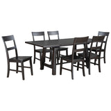 Retro Industrial Style 7-Piece Dining Table Set Extendable Table with 18” Leaf and Six Wood Chairs